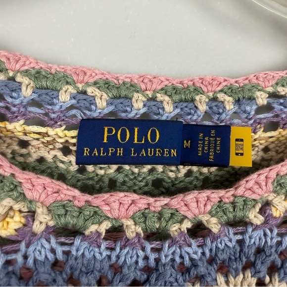 Polo Ralph Lauren Pointelle Striped Puff Sleeve Crochet Spring Sweater - Picture 7 of 8